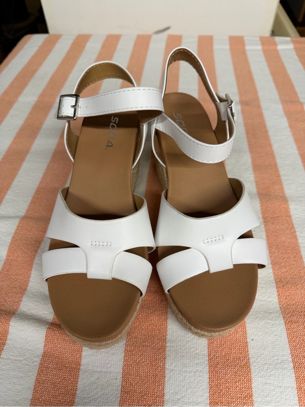 White Women’s Ankle-Strap Wedge Sandals — size 7.5